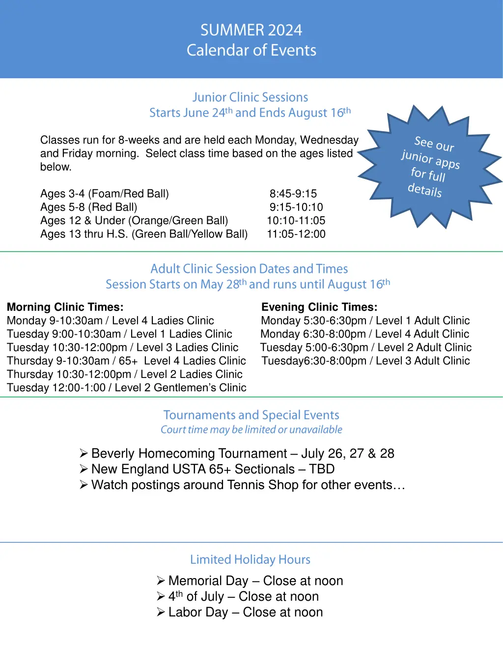classes run for 8 weeks and are held each monday