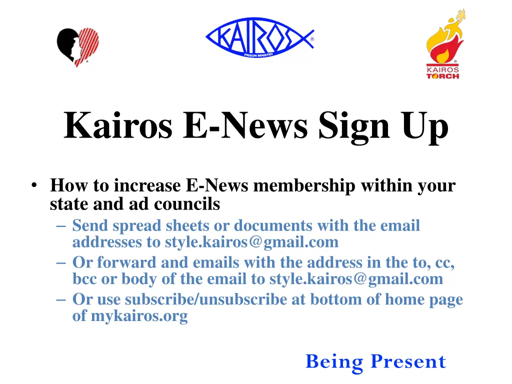kairos e news sign up