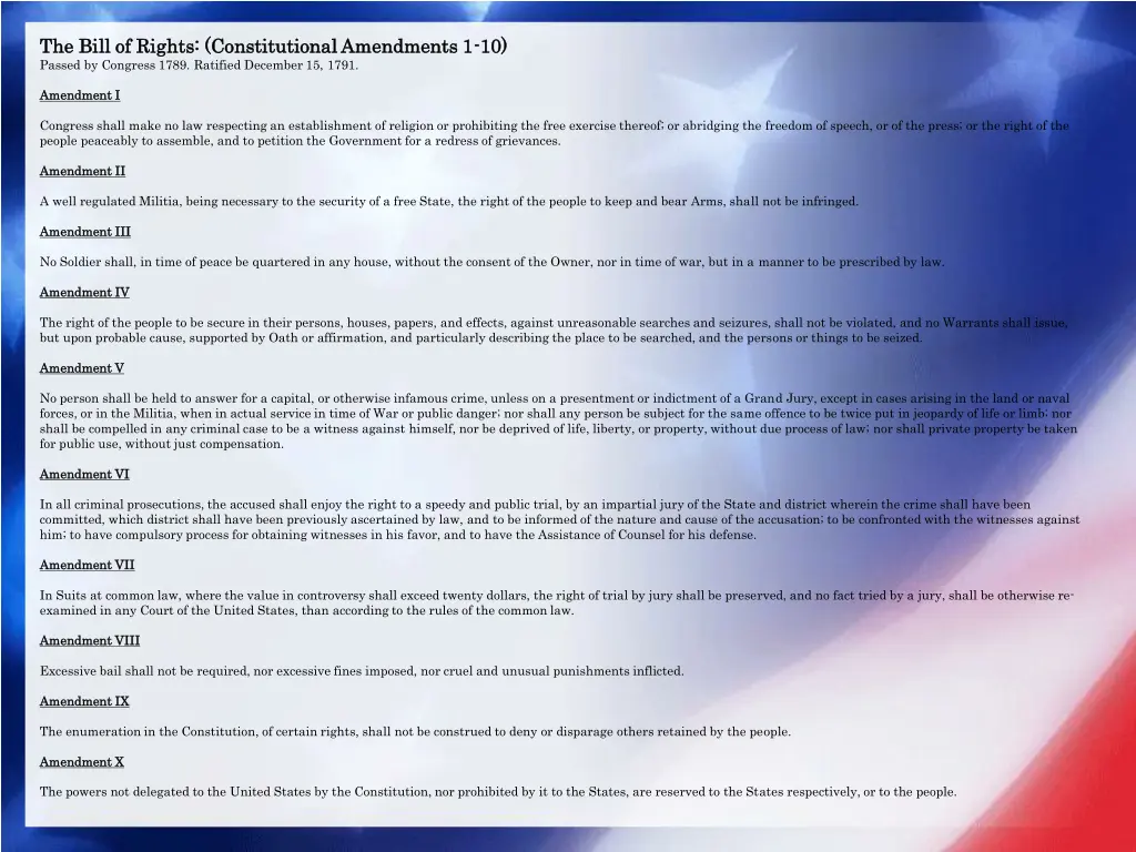 the bill of rights constitutional amendments