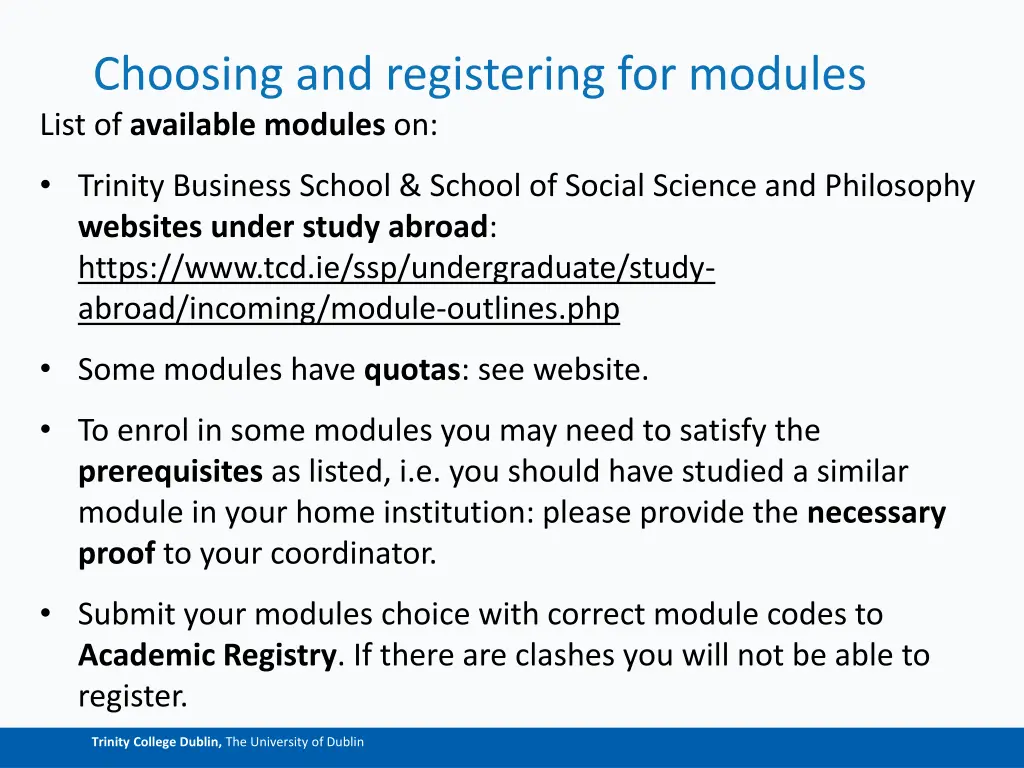 choosing and registering for modules list