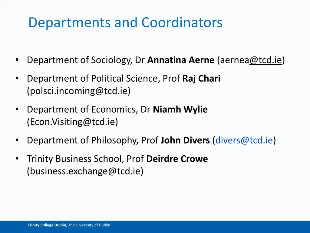 departments and coordinators