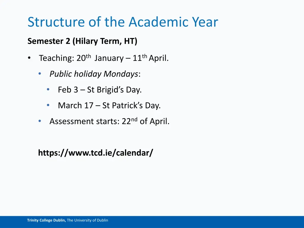 structure of the academic year