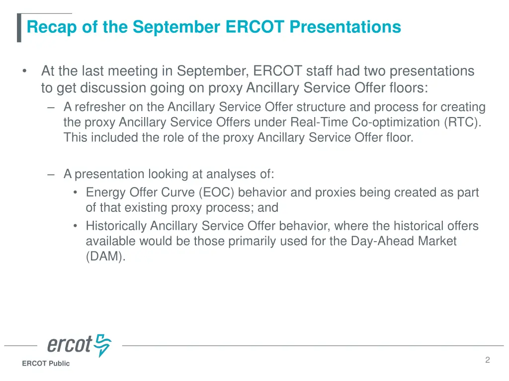 recap of the september ercot presentations