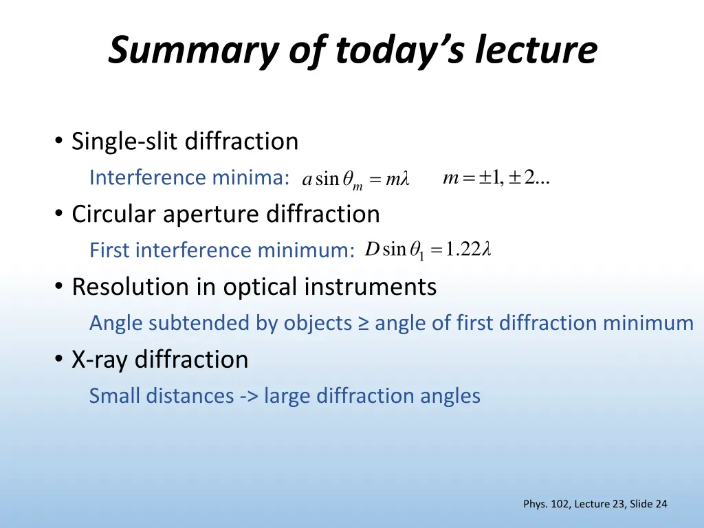 summary of today s lecture