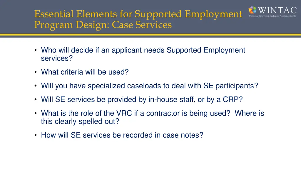 essential elements for supported employment 1