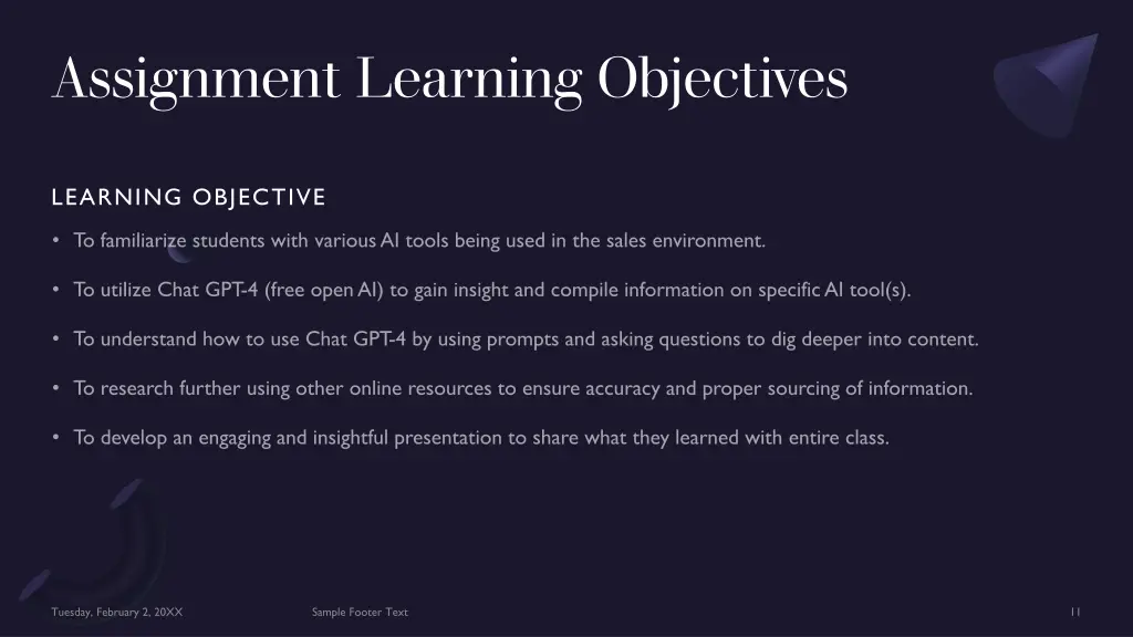 assignment learning objectives