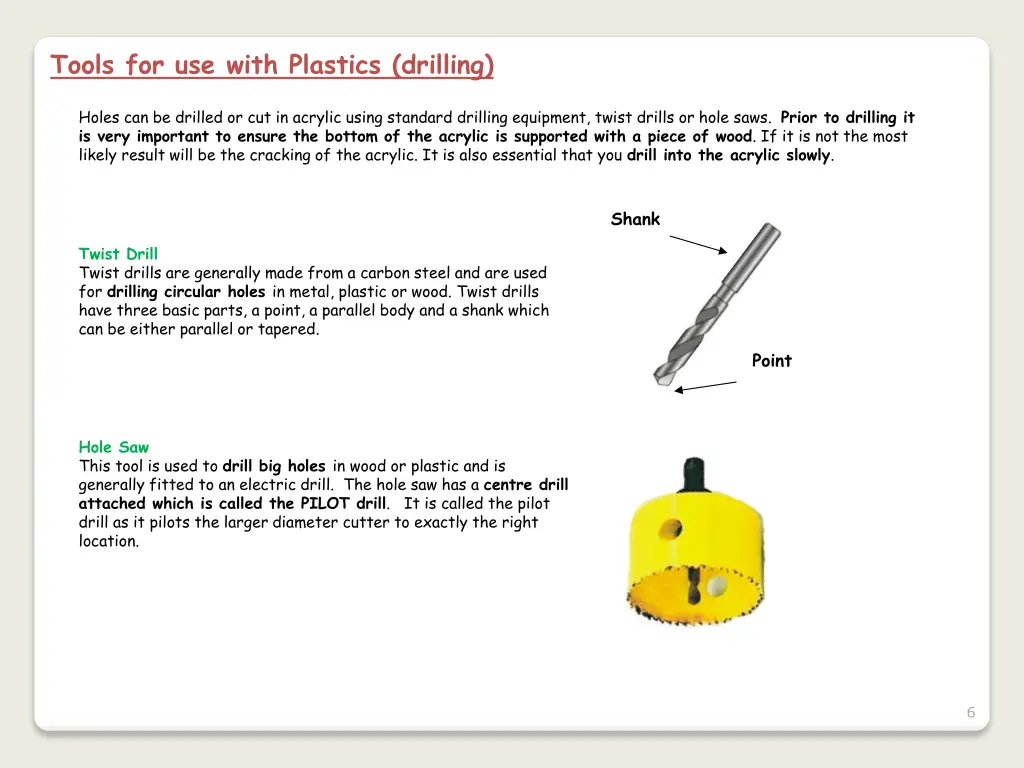 tools for use with plastics drilling