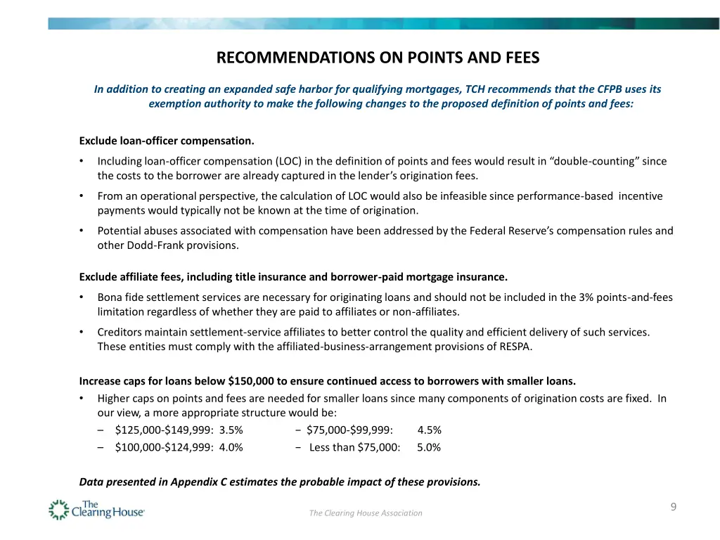 recommendations on points and fees