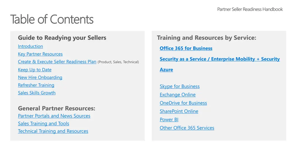 training and resources by service