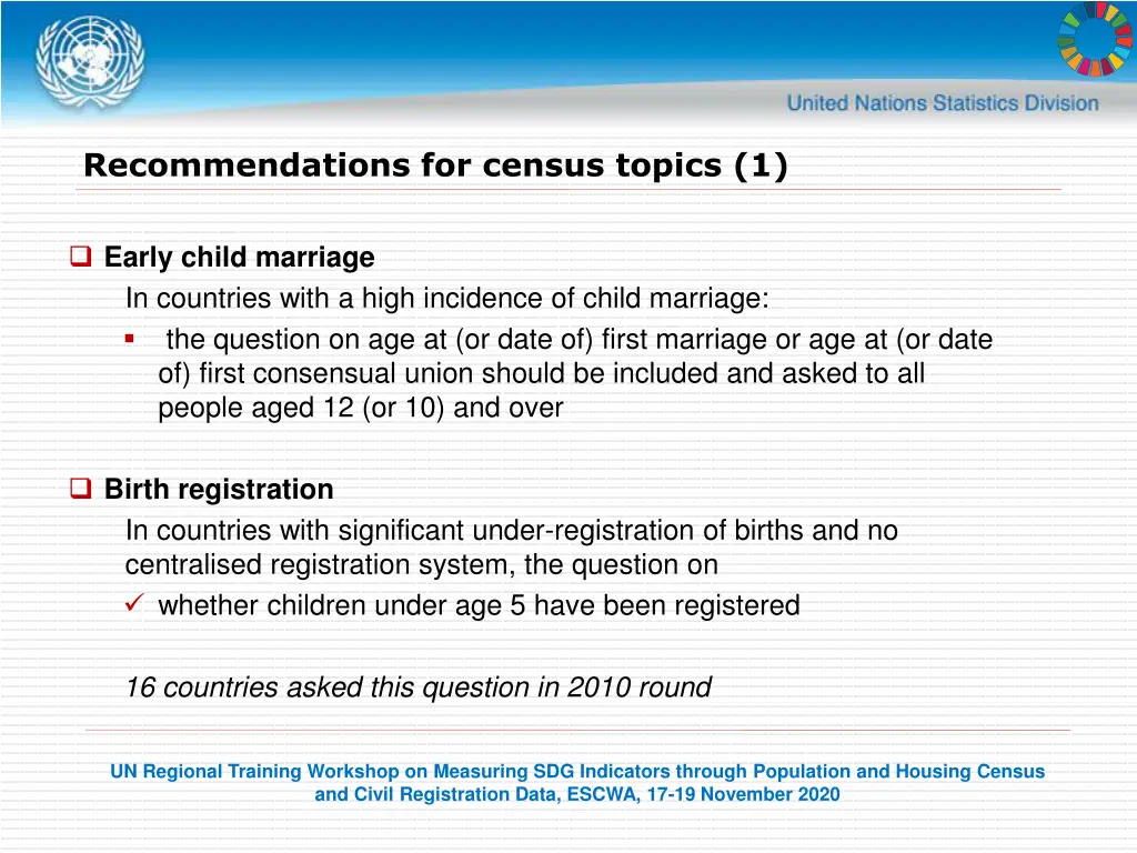 recommendations for census topics 1