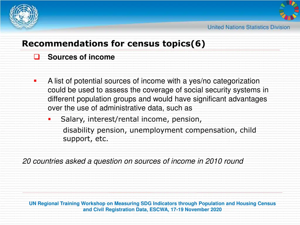 recommendations for census topics 6