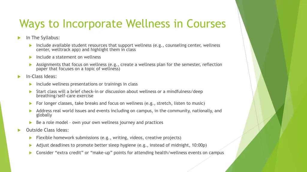 ways to incorporate wellness in courses
