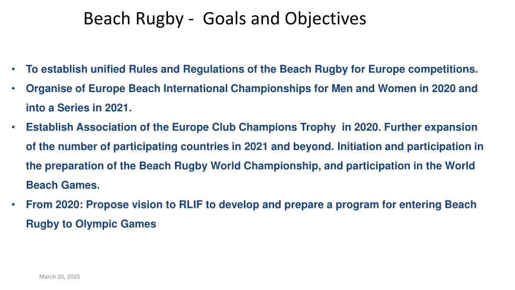 beach rugby goals and objectives