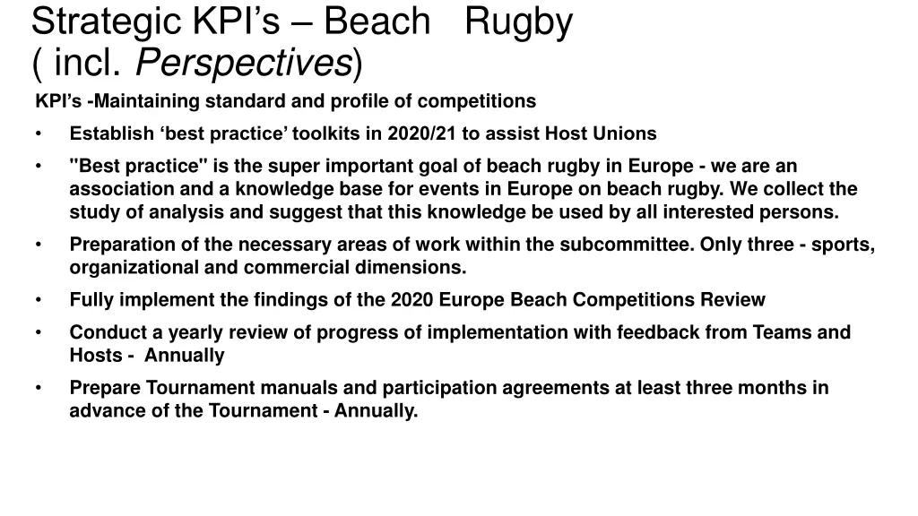 strategic kpi s beach rugby incl perspectives