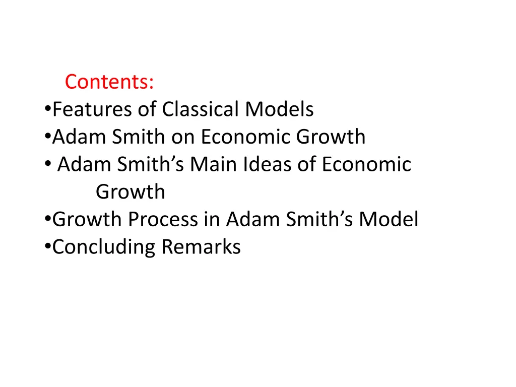 contents features of classical models adam smith