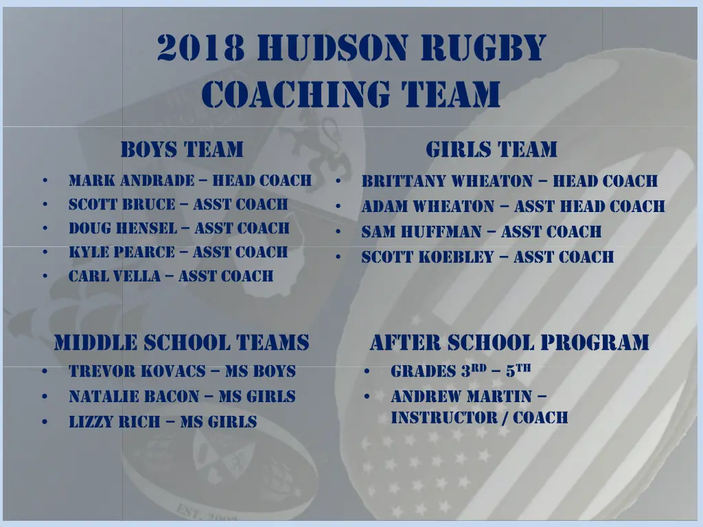 2018 hudson rugby coaching team