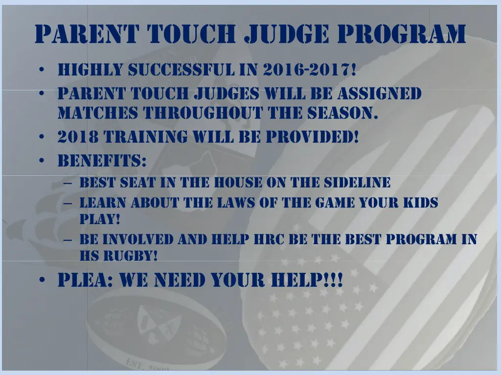 parent touch judge program highly successful