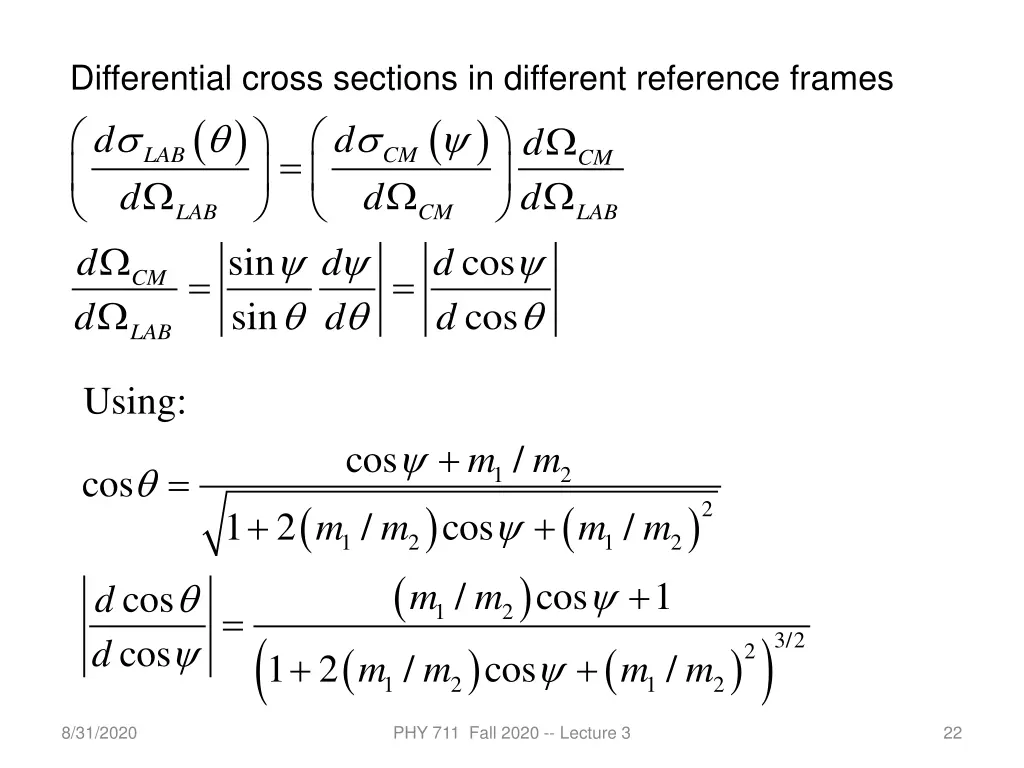differential cross sections in different