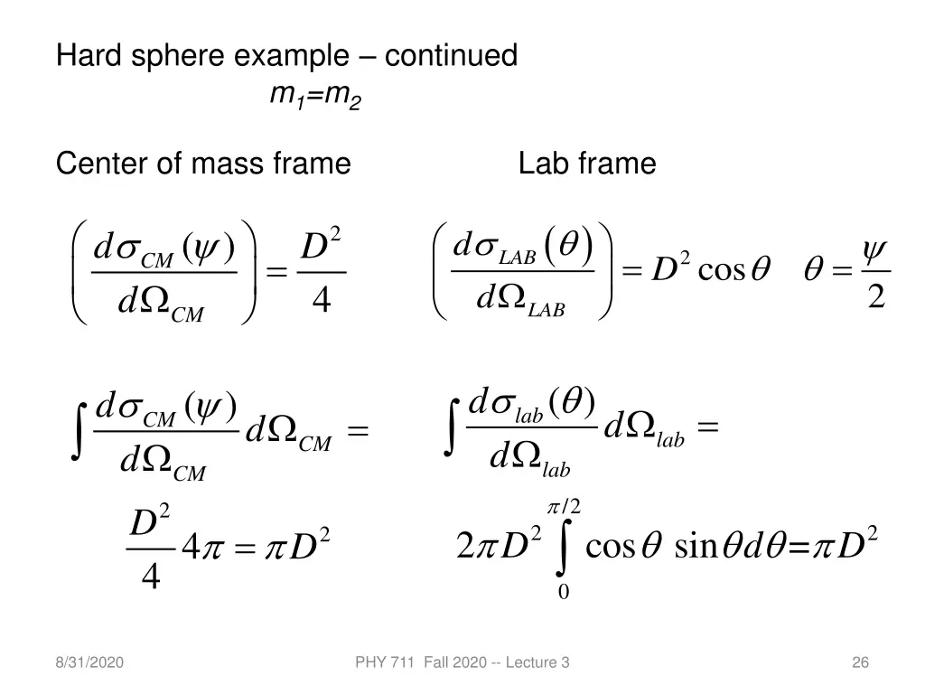 hard sphere example continued m 1 m 2
