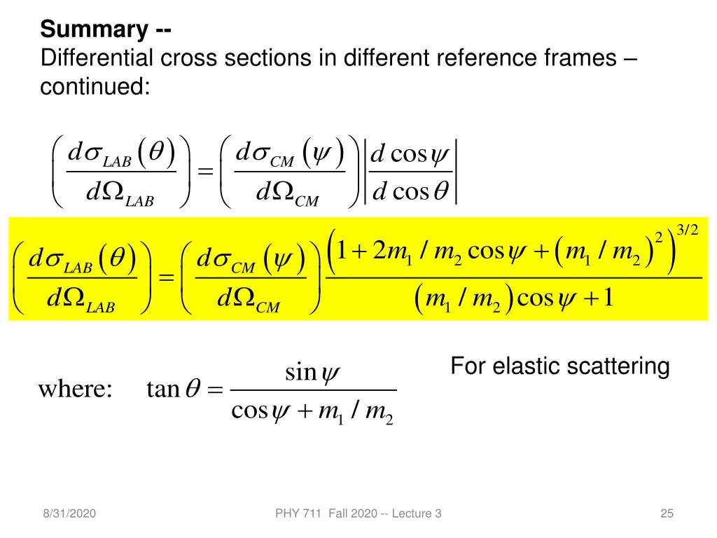 summary differential cross sections in different
