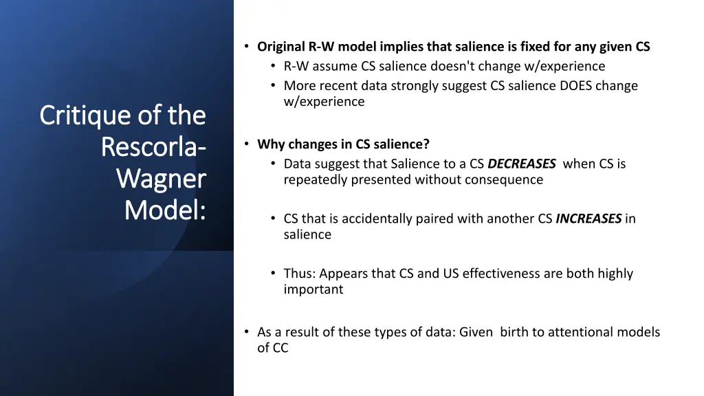 original r w model implies that salience is fixed