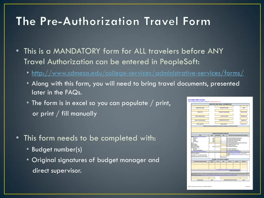 the pre authorization travel form