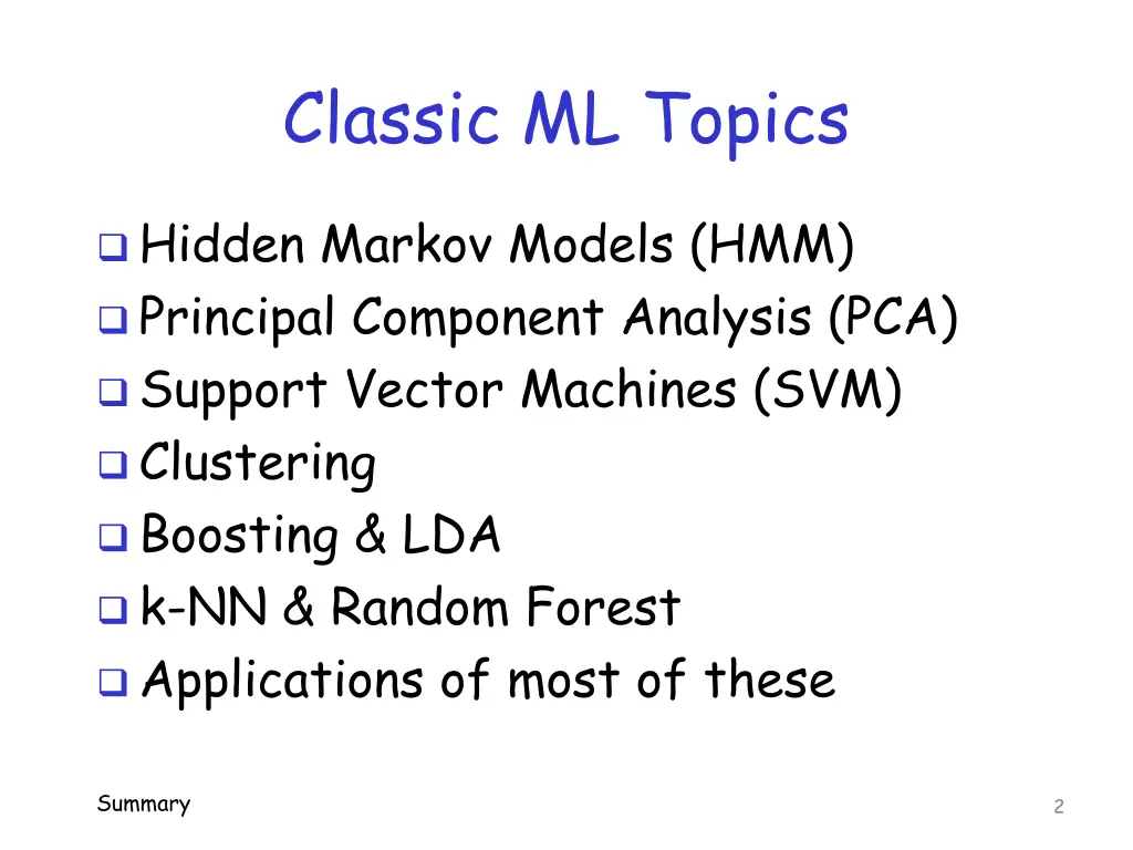 classic ml topics