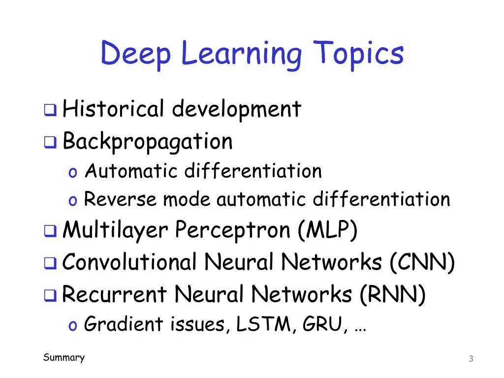 deep learning topics