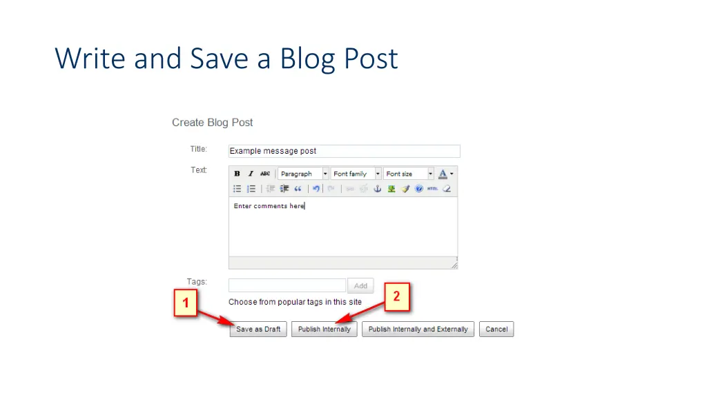 write and save a blog post