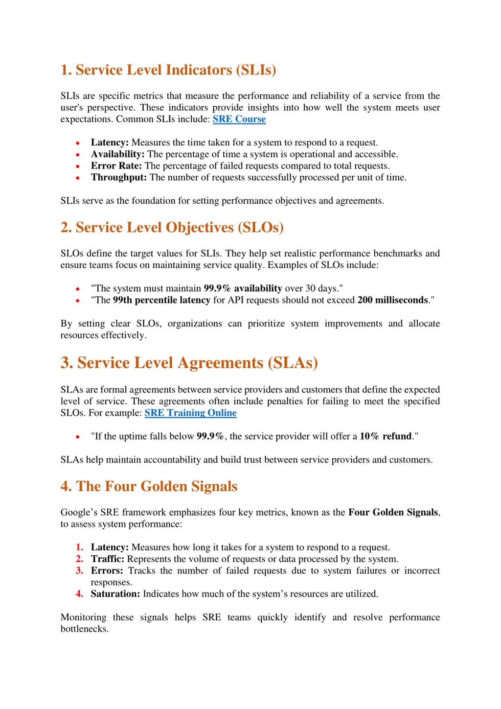 1 service level indicators slis