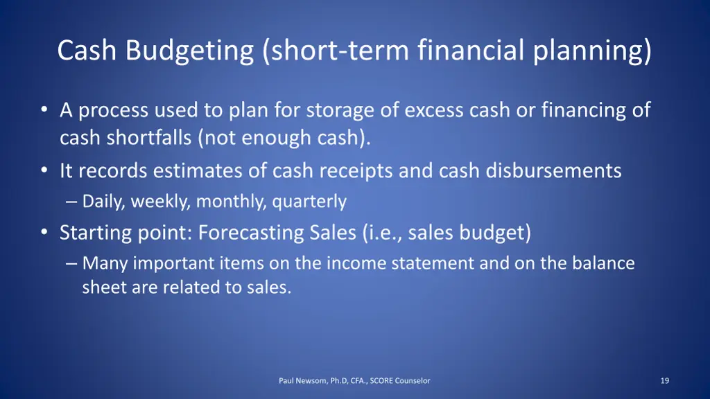 cash budgeting short term financial planning