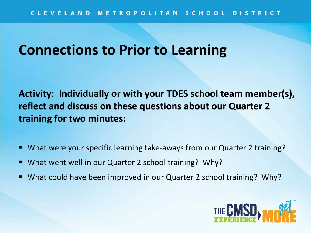 connections to prior to learning