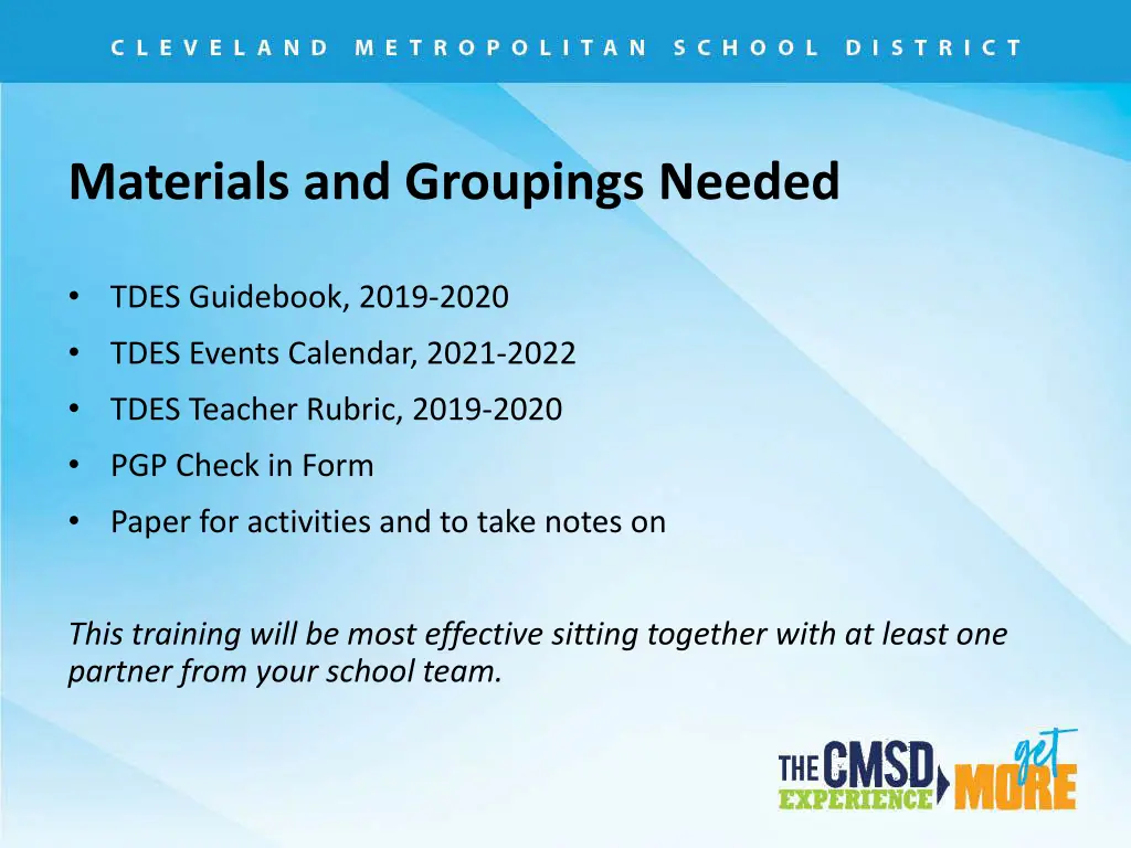 materials and groupings needed