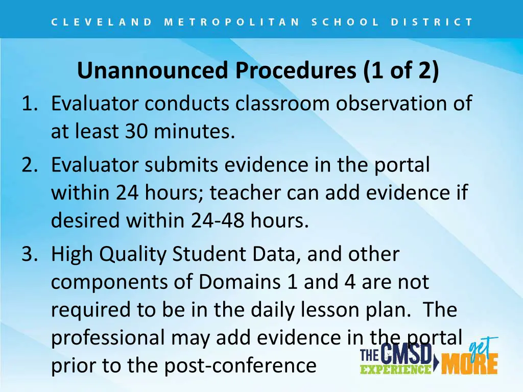 unannounced procedures 1 of 2 1 evaluator