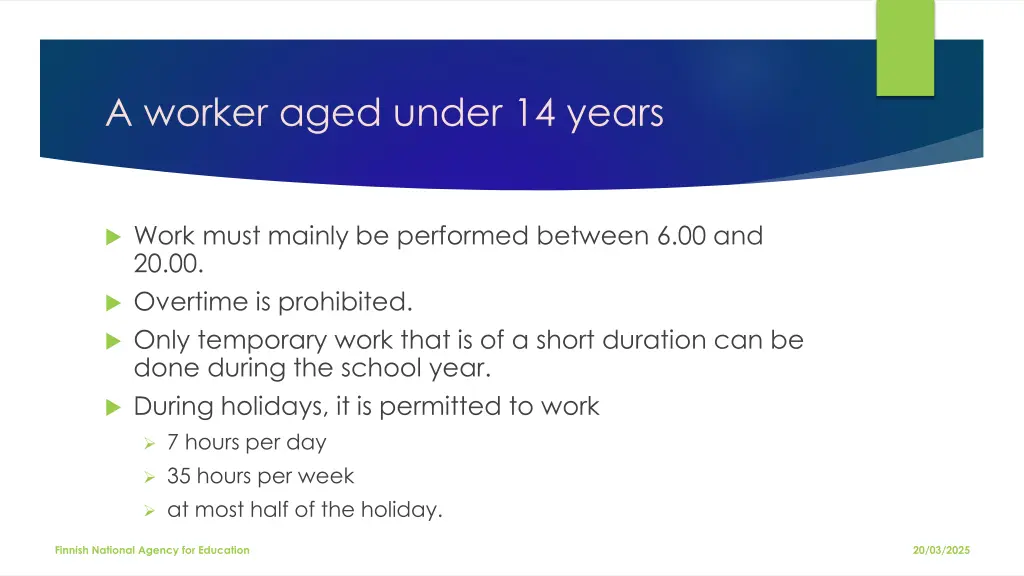 a worker aged under 14 years