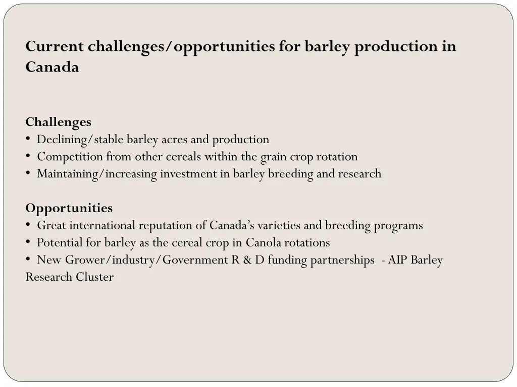 current challenges opportunities for barley