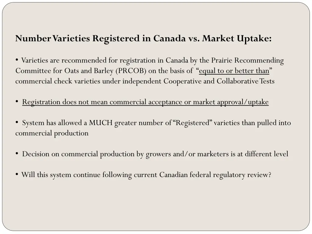 number varieties registered in canada vs market