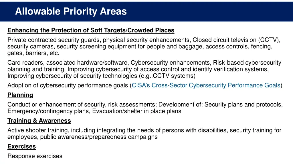 allowable priority areas