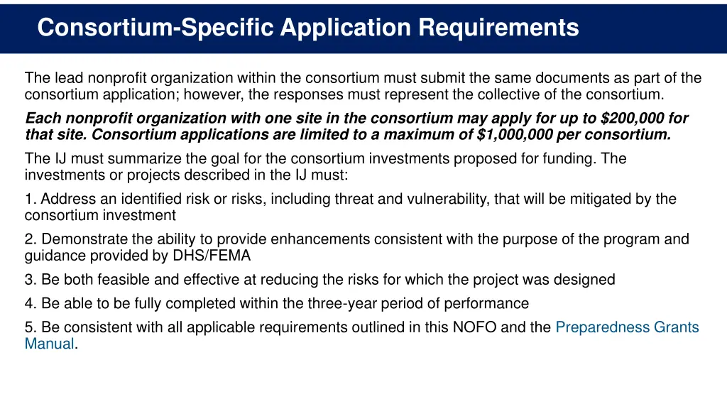 consortium specific application requirements