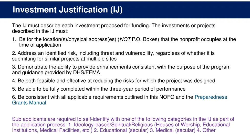 investment justification ij