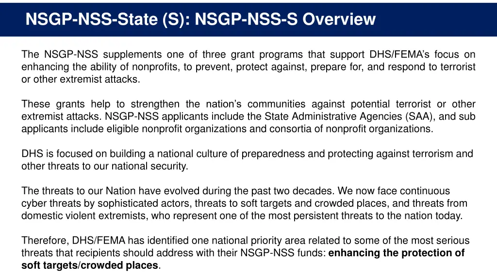 nsgp nss state s nsgp nss s overview