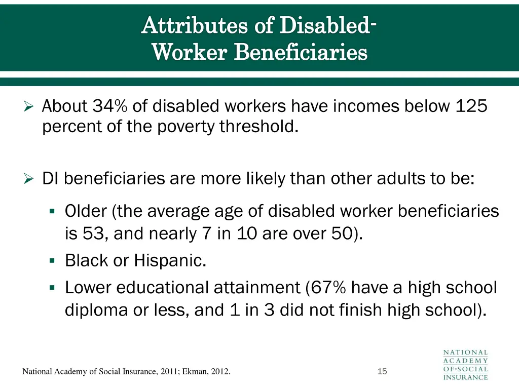 attributes of disabled worker beneficiaries