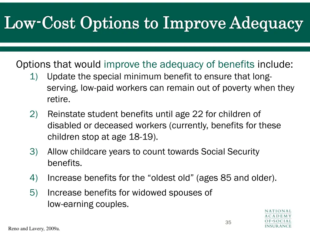 low cost options to improve adequacy