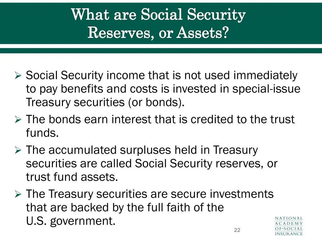 what are social security reserves or assets