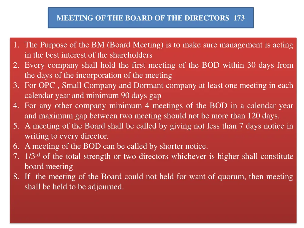 meeting of the board of the directors 173