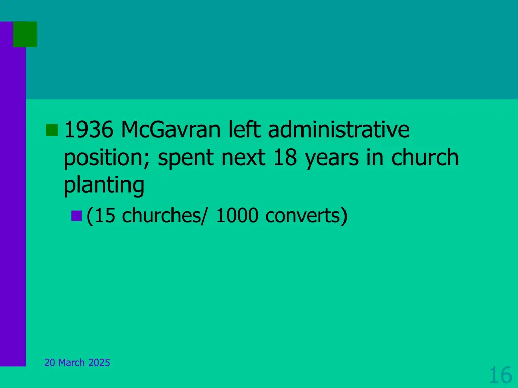 1936 mcgavran left administrative position spent