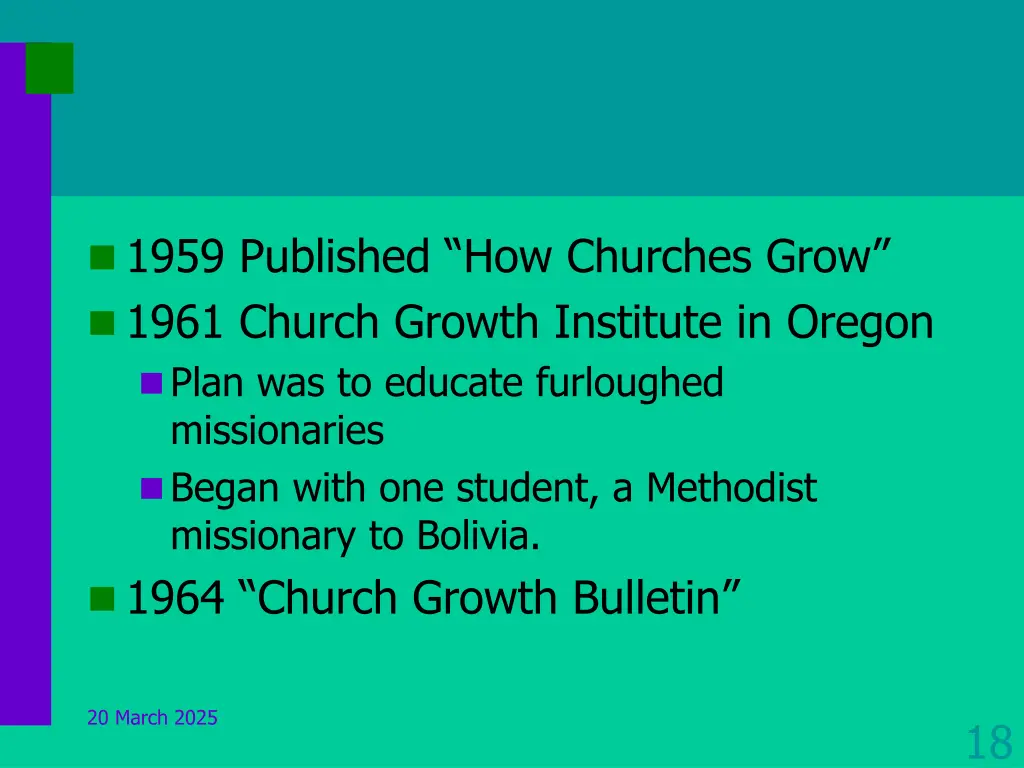 1959 published how churches grow 1961 church