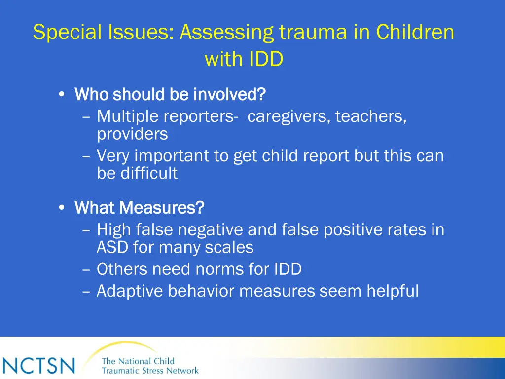 special issues assessing trauma in children with