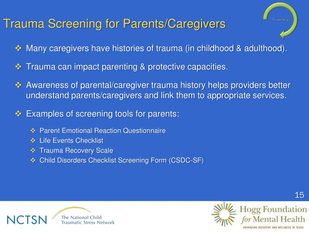 trauma screening for parents caregivers