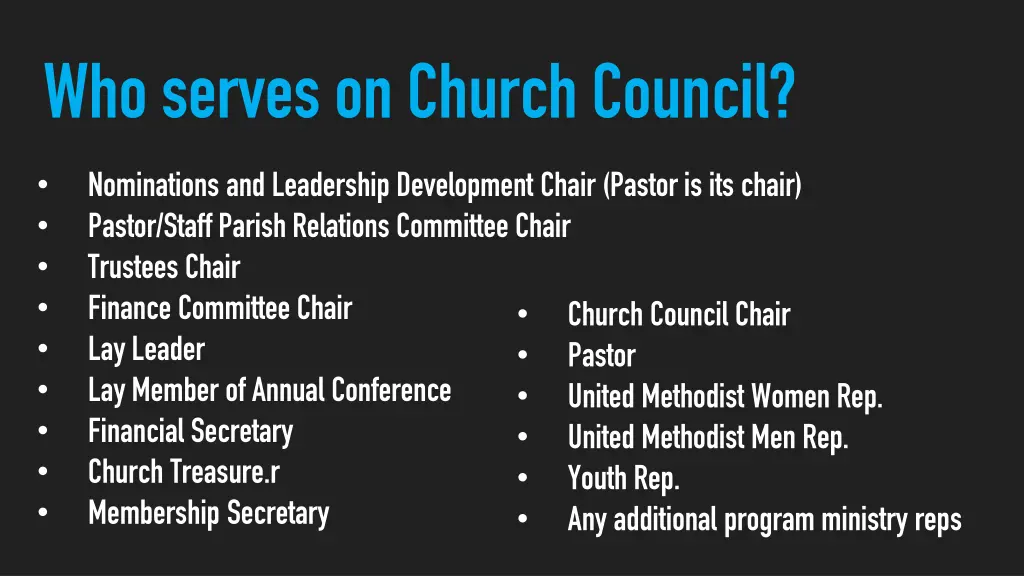 who serves on church council